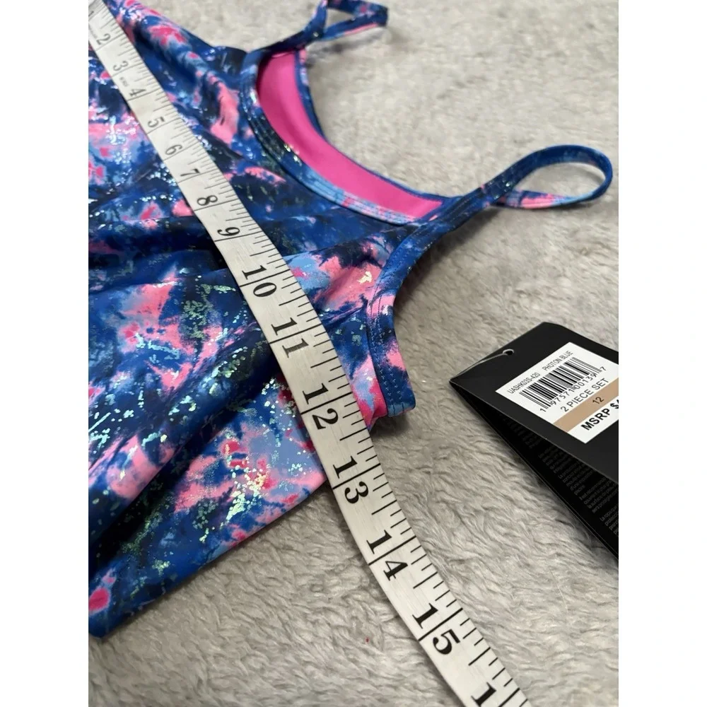 New Under‎ Armour Girls 12 Photon Blue Pink Swim Suit Top Only UPF 50 - Picture 8 of 9